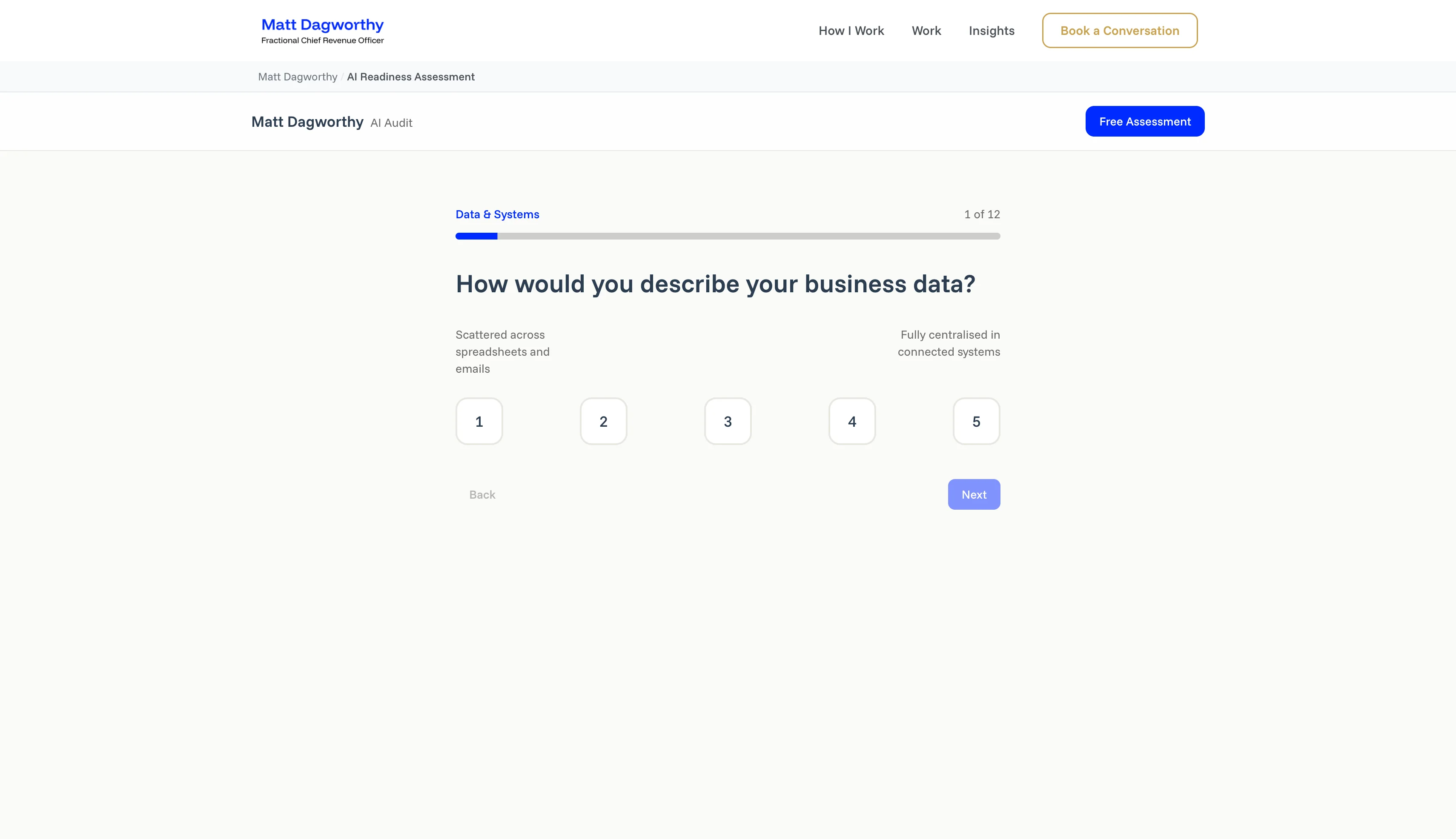 Readiness scanner, 5-category assessment view